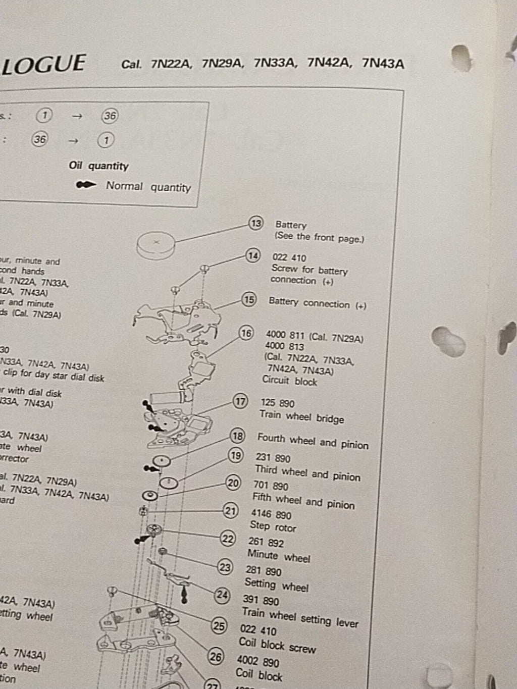 NOS Seiko circuit cal / 7N22A /29A/33A/42A/43A Part . 4000 811