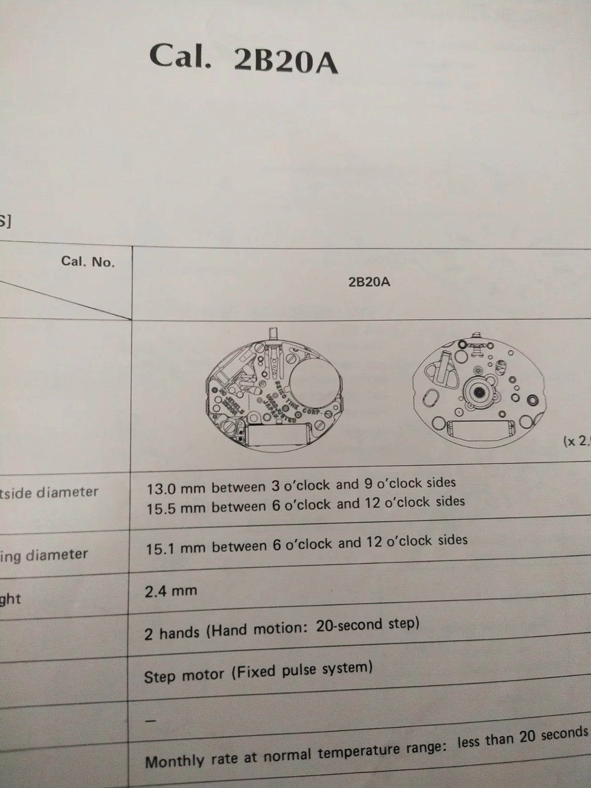NOS Circuit Plock Seiko Cal . 2B20A / Part . 4000 118