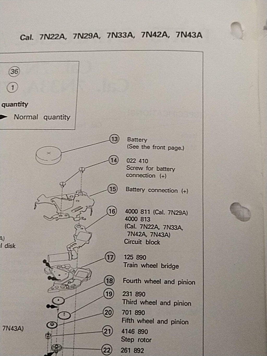 NOS Seiko circuit cal / 7N22A /29A/33A/42A/43A Part . 4000 811