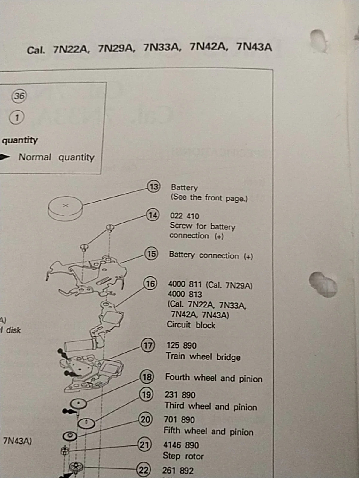 NOS Seiko circuit cal / 7N22A /29A/33A/42A/43A Part . 4000 811