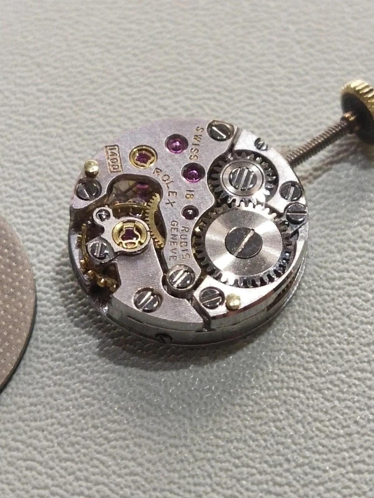 Rolex movement Cal 1400 With Malachite Dial /hands/ gold crown/ Full work /used