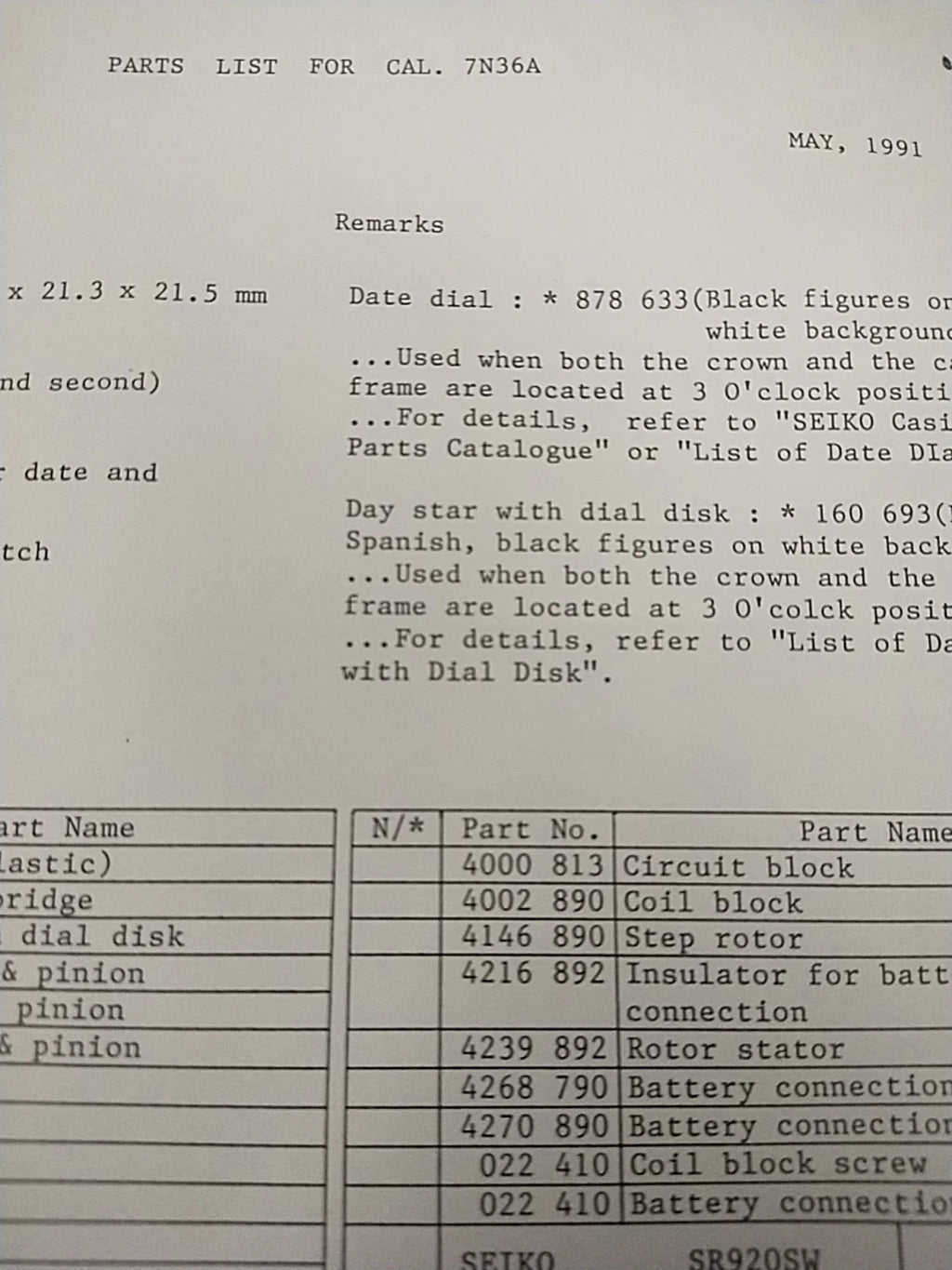 NOS Seiko circuit cal / 7N07A/7N36A / Part . 4000 813