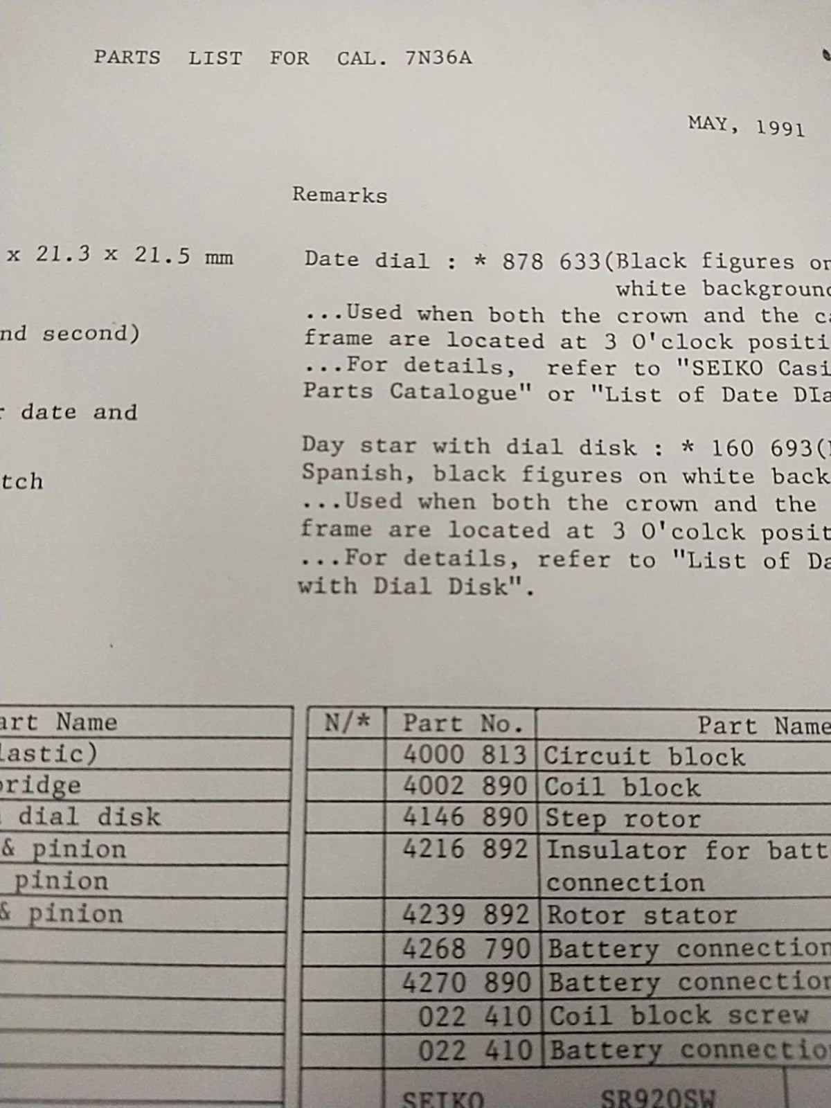 NOS Seiko circuit cal / 7N07A/7N36A / Part . 4000 813