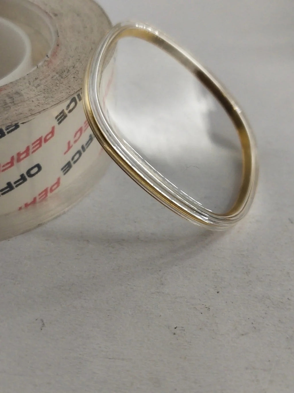 NOS Original Omega acrylic glass / Gold Tension Ring /With logo