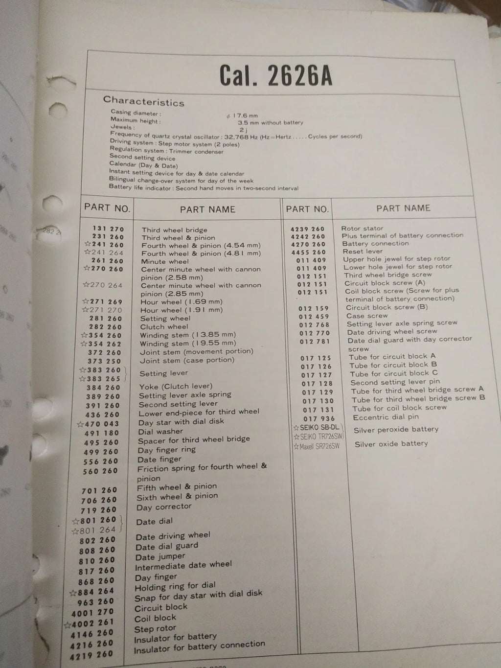 NOS Circuit Plock Seiko Cal / 2628A /2626A/2626BPart . 4001 270