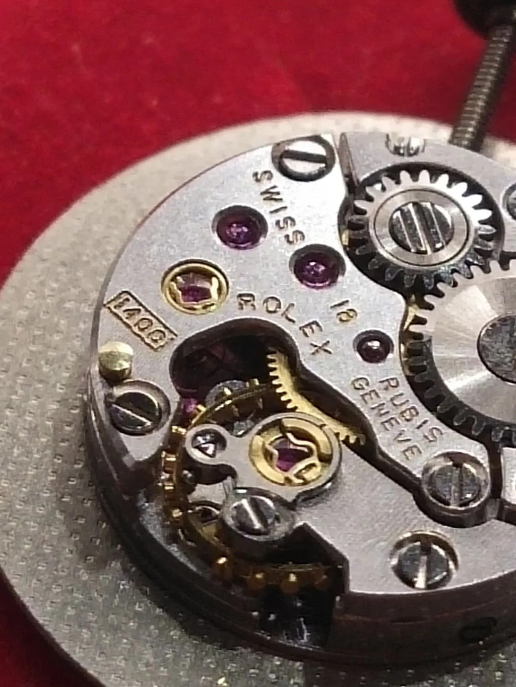 Rolex movement Cal 1400 With Malachite Dial /hands/ gold crown/ Full work /used