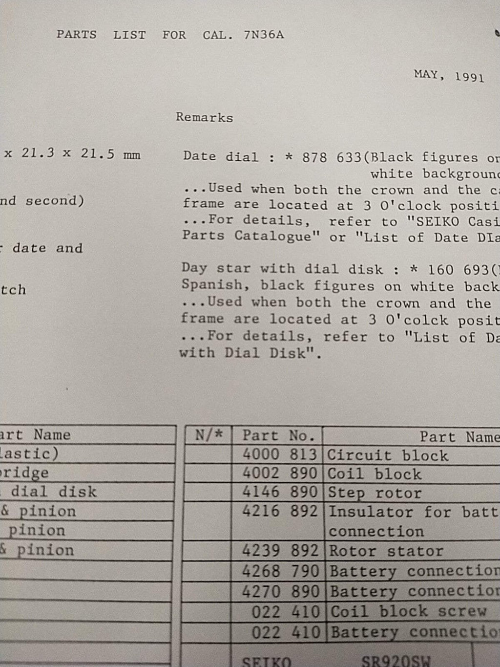 NOS Seiko circuit cal / 7N07A/7N36A / Part . 4000 813