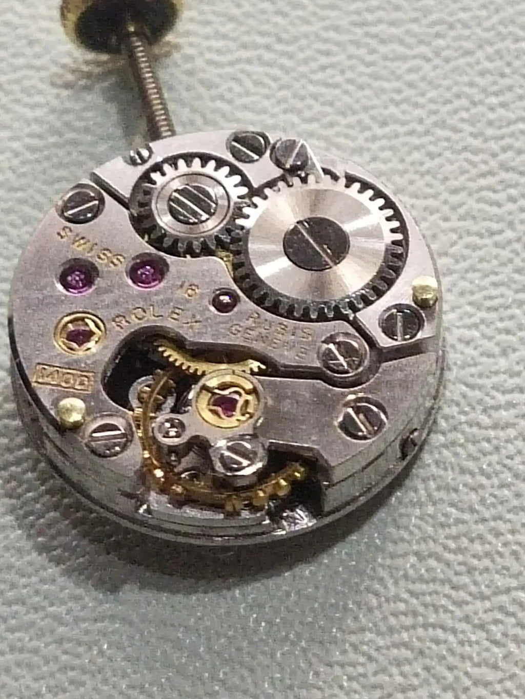 Rolex movement Cal 1400 With Malachite Dial /hands/ gold crown/ Full work /used