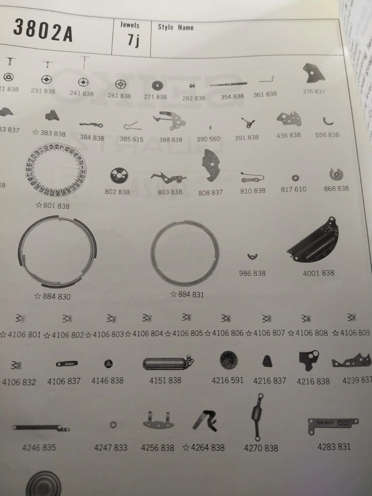 NOS Circuit Plock Seiko Cal / 3802A/ 3803A/3819A/Part . 4001 838