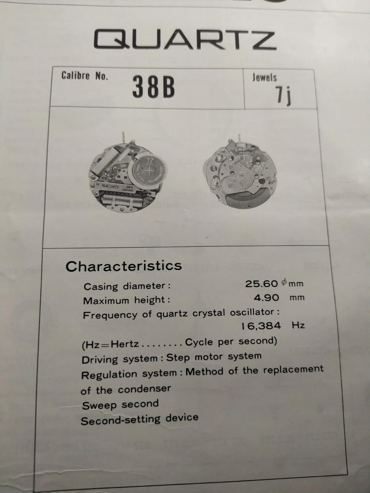 NOS Circuit Plock Seiko Cal / 38B /Part . 4001 838