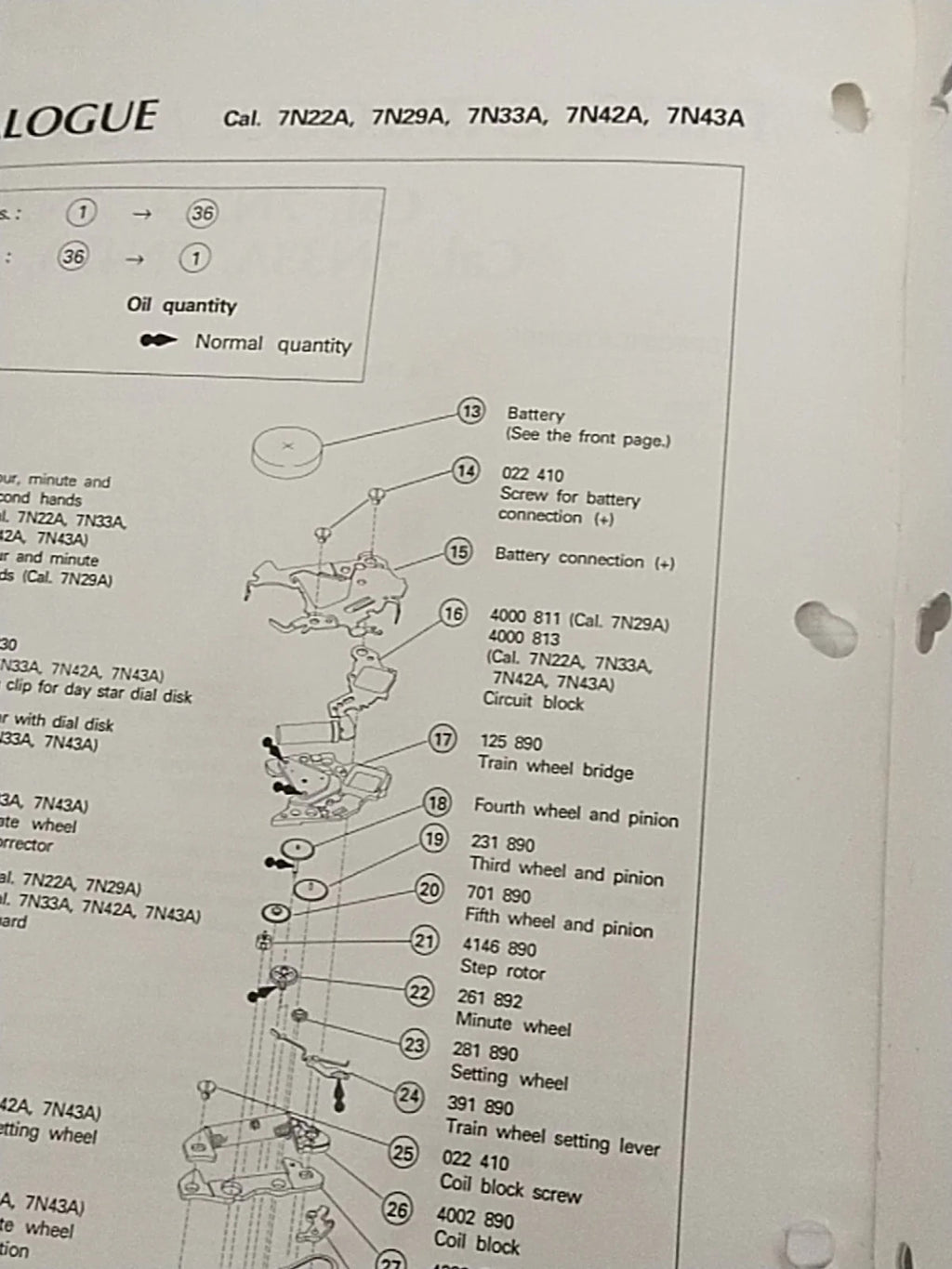 NOS Seiko circuit cal / 7N22A /29A/33A/42A/43A Part . 4000 811
